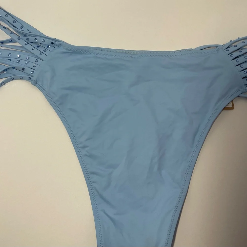 Skims Rhinestone swim strappy Iris blue bikini bottom